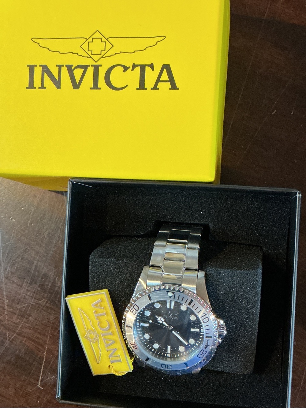 Invicta Silver Stainless Steel Watch with Black Dial